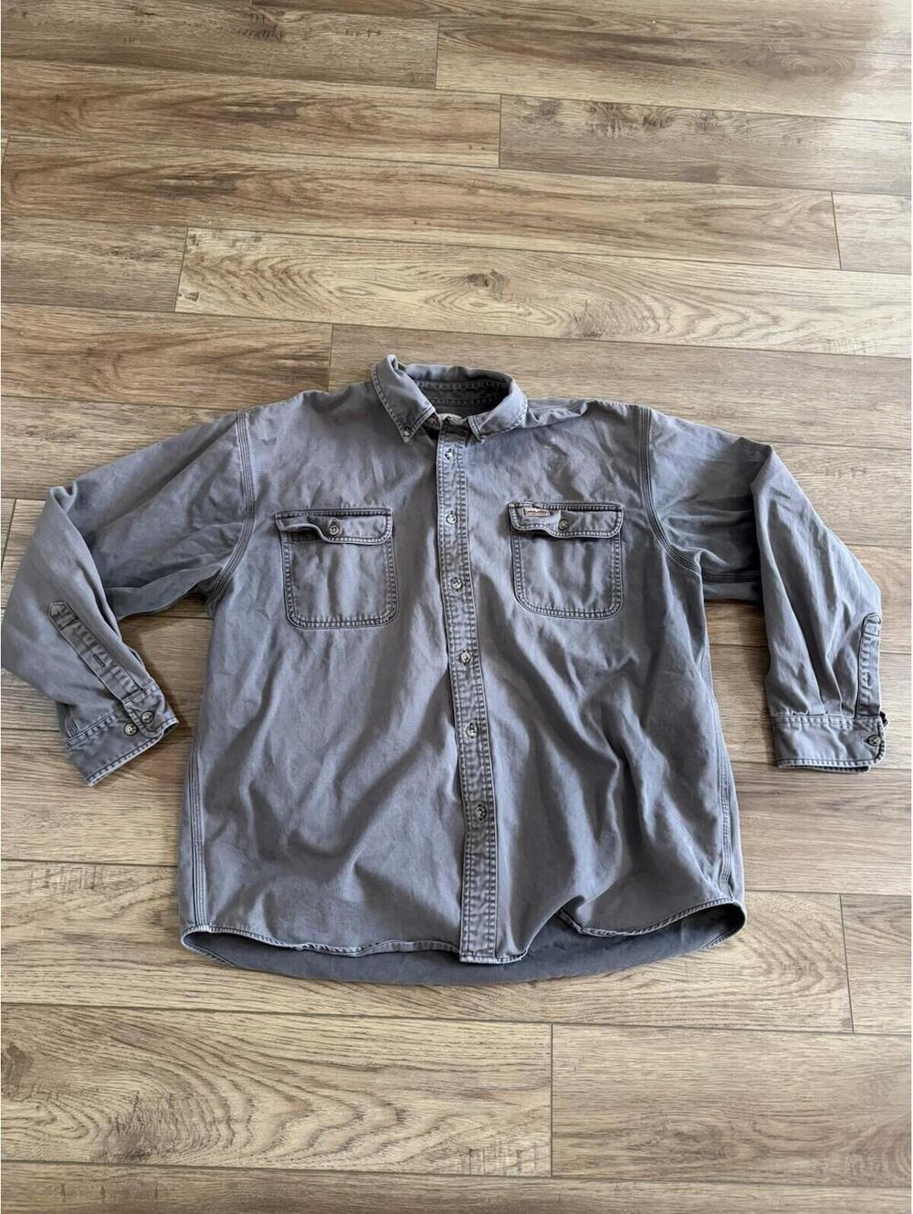 Vtg Carhartt Shirt Mens XL Gray Canvas Button Up Workwear